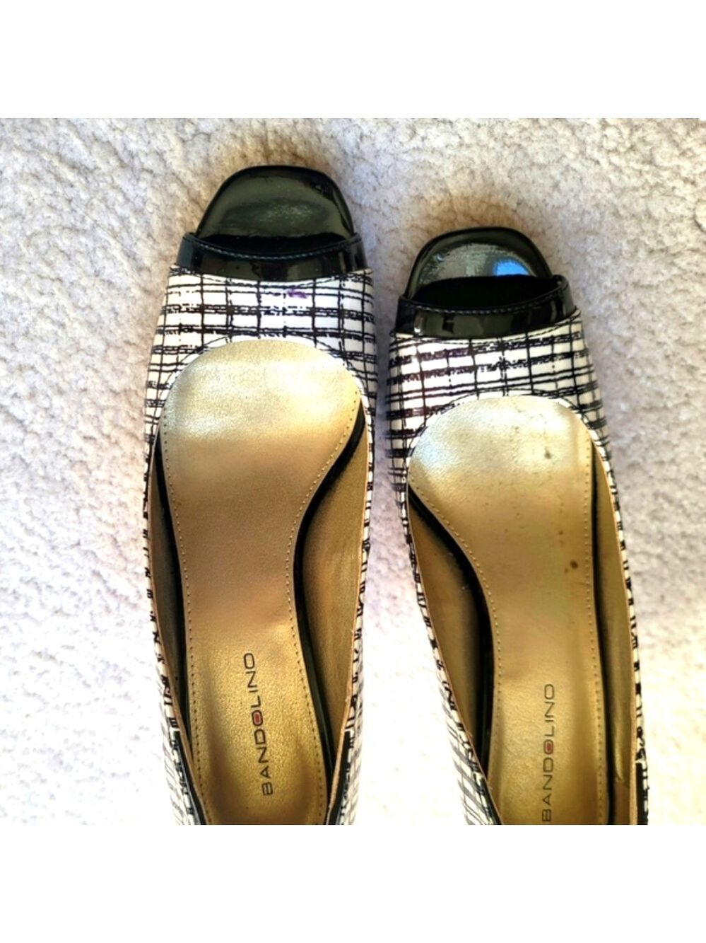 Bandolino Women's Patent Black and White Peep-Toe Pumps Size 7.5 M - Picture 2 of 9